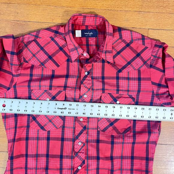 Wrangler Mens Western Pearl Snap Red Plaid Button Up Collared Shirt Size L - Picture 2 of 8